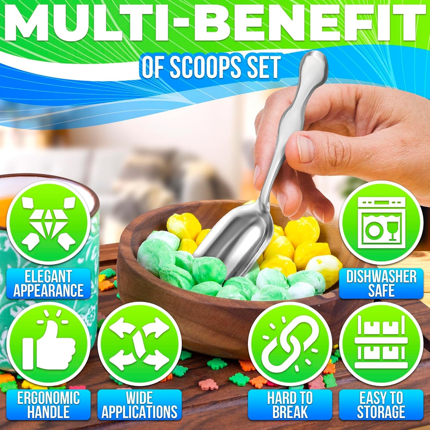 20 Pcs Mini Scoops for Candy, 5.8", Stainless Steel, Multipurpose | Small Topping Scoops; Stainless Steel; for Candy, Coffee, Cocoa, and Ice Cream; Food Scoopers for Kitchen and Parties
