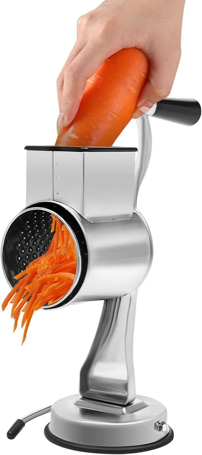5 in 1 Rotary Cheese Grater Hand Crank Cheese Shredder Slicer Grinder 5 Stainless Steel Blades, Stable Suction, for Nuts, Chocolate, Garlic, Ginger, Vegetable, Easy to Clean