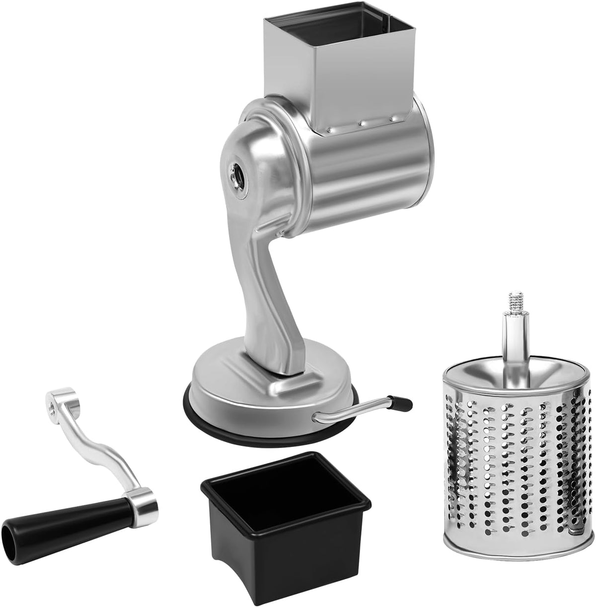 5 in 1 Rotary Cheese Grater Hand Crank Cheese Shredder Slicer Grinder 5 Stainless Steel Blades, Stable Suction, for Nuts, Chocolate, Garlic, Ginger, Vegetable, Easy to Clean