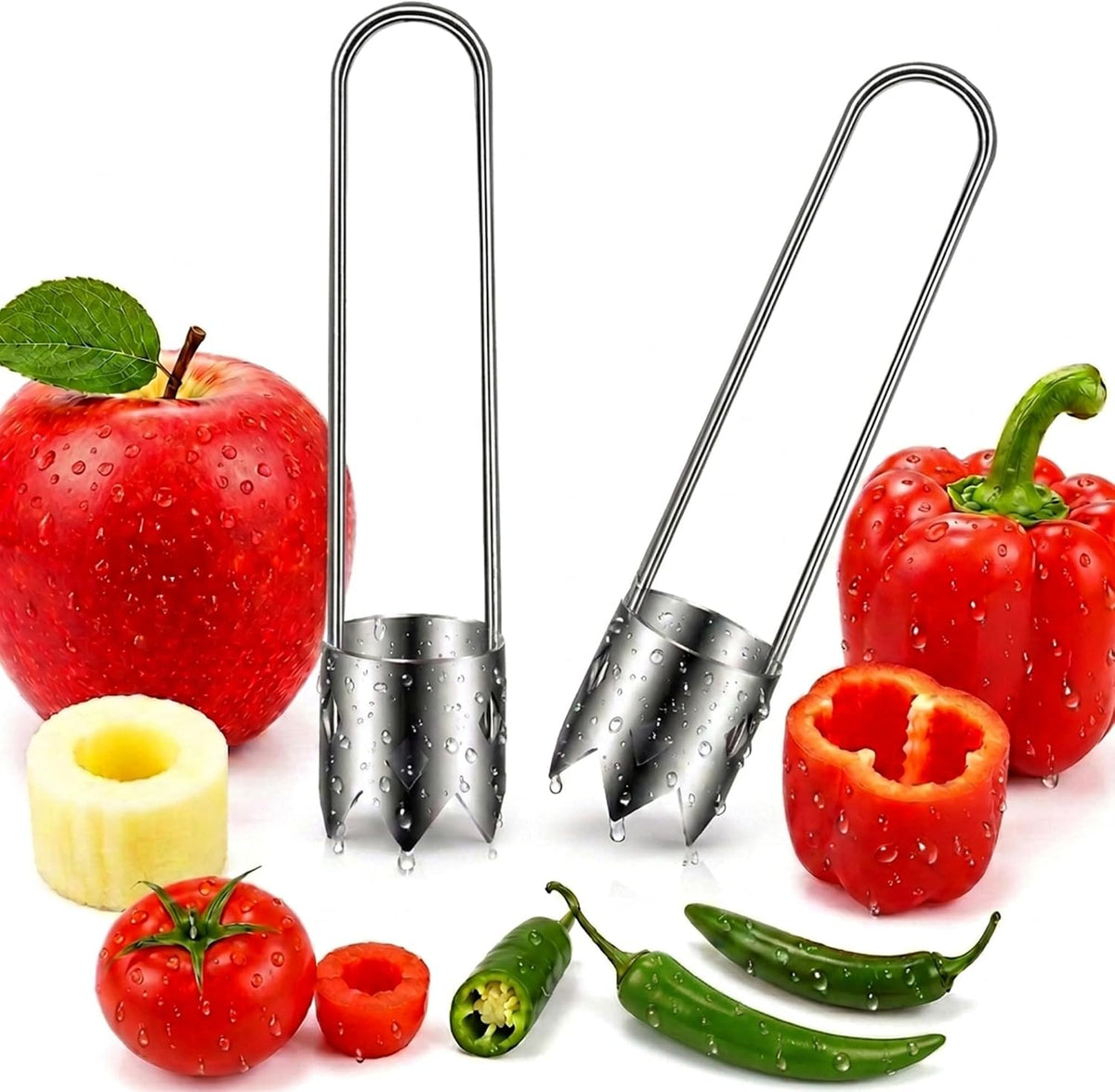 Red Bell Pepper Corer 2PCS, Jalapeno Apple Stainless Steel Core Remover