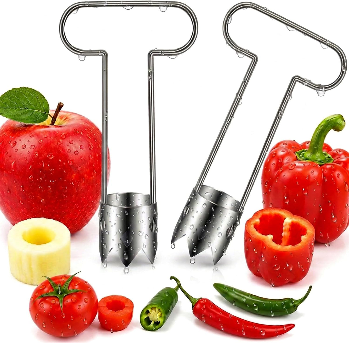 Red Bell Pepper Corer 2PCS, Jalapeno Apple Stainless Steel Core Remover