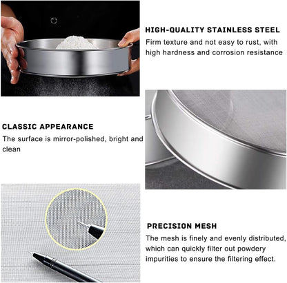 Flour Sifter Stainless Steel 8 Inch 60 Mesh Fine Mesh Strainers Flour Sieve for Baking Cake Bread