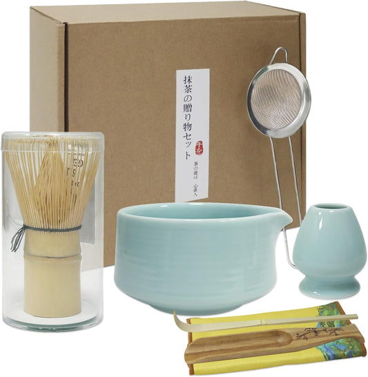 Matcha Whisk Set, Matcha Bowl with Spout, Bamboo Whisk, Scoop, Sifter, Whisk Holder – Unique Gift for Women, Men, Friends – Home & Kitchen Décor, Perfect for Christmas, Birthdays, Halloween