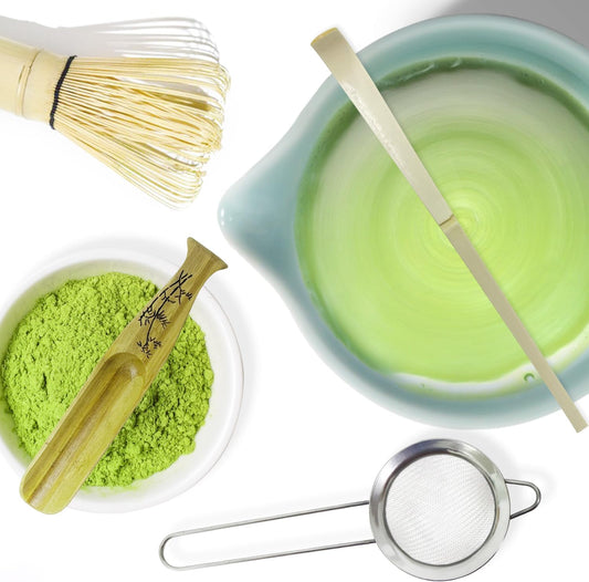 Matcha Whisk Set, Matcha Bowl with Spout, Bamboo Whisk, Scoop, Sifter, Whisk Holder – Unique Gift for Women, Men, Friends – Home & Kitchen Décor, Perfect for Christmas, Birthdays, Halloween