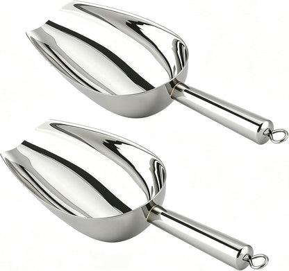 12 Oz 304 Stainless Steel Ice Scoop with Magnetic Hook - Heavy Duty Commercial Ice Shovel for Ice Maker & Freezer, Large Scooper for Bar, Kitchen, Party & Pet Food, Easy to Clean (Silver)