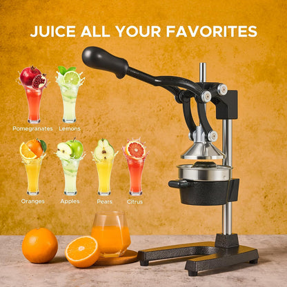 Manual Citrus Juicer - Professional Orange, Lemon, Lime & Pom Juice Extractor, Easy to Clean, Yellow