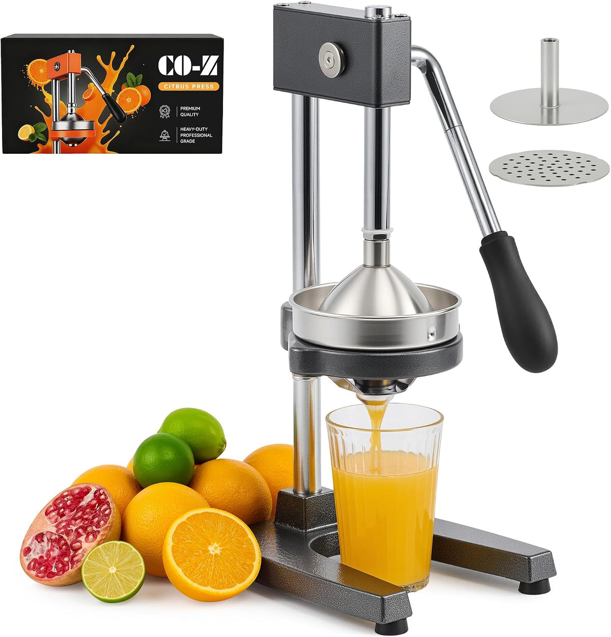 Manual Citrus Juicer - Professional Orange, Lemon, Lime & Pom Juice Extractor, Easy to Clean, Yellow