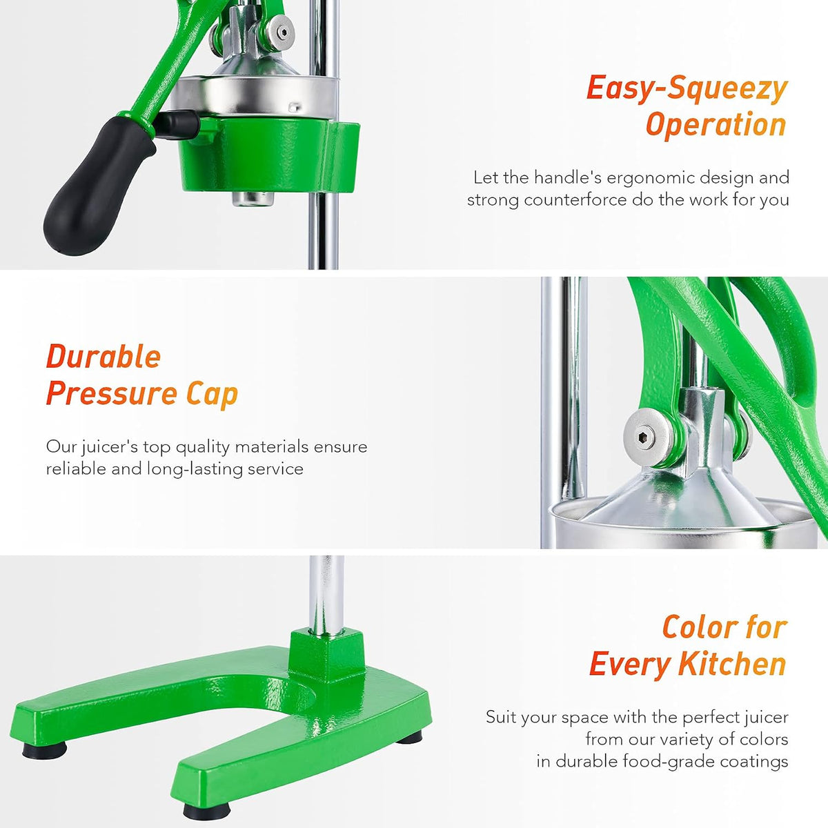 Manual Citrus Juicer - Professional Orange, Lemon, Lime & Pom Juice Extractor, Easy to Clean, Yellow