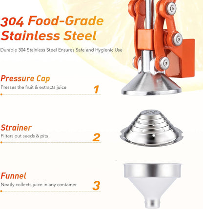 Manual Citrus Juicer - Professional Orange, Lemon, Lime & Pom Juice Extractor, Easy to Clean, Yellow