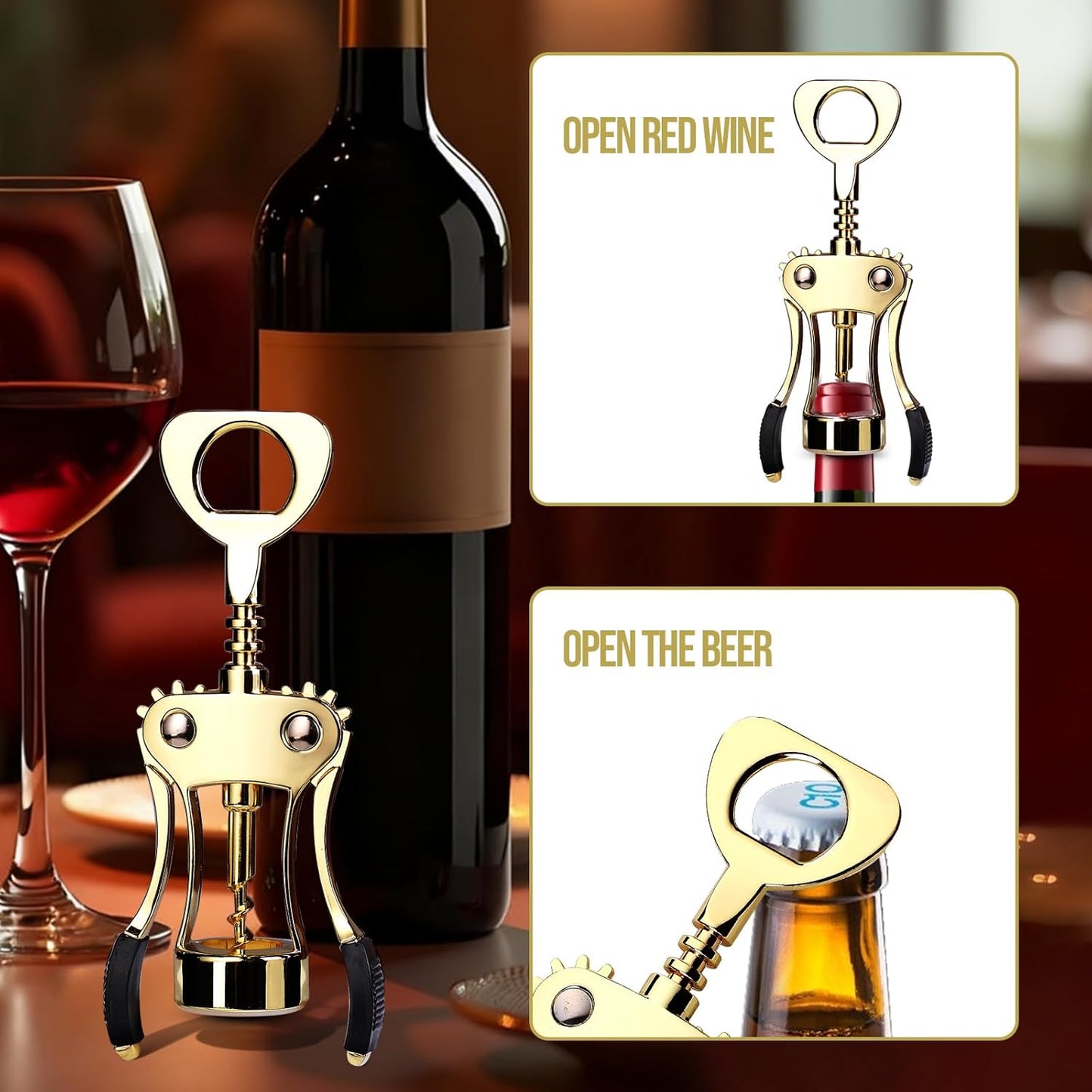 Wine Opener, Zinc Alloy Premium Wing Corkscrew with Multifunctional Bottles Opener, Sharp Wine Corkscrew with Ergonomic Non-Slip Wing Handle, Upgrade
