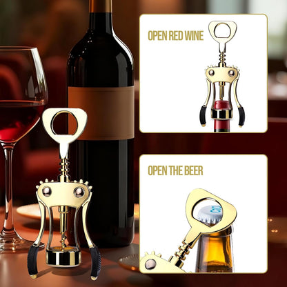 Wine Opener, Zinc Alloy Premium Wing Corkscrew with Multifunctional Bottles Opener, Sharp Wine Corkscrew with Ergonomic Non-Slip Wing Handle, Upgrade