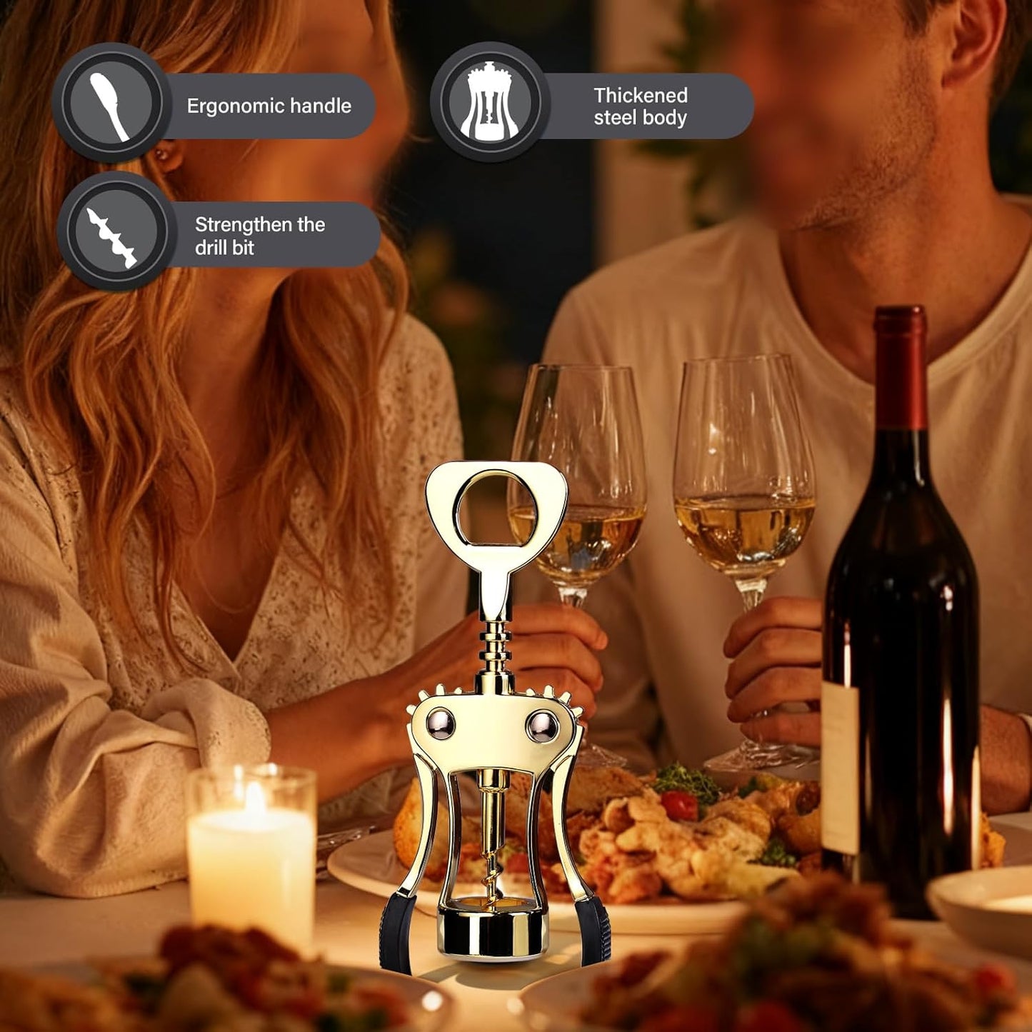 Wine Opener, Zinc Alloy Premium Wing Corkscrew with Multifunctional Bottles Opener, Sharp Wine Corkscrew with Ergonomic Non-Slip Wing Handle, Upgrade