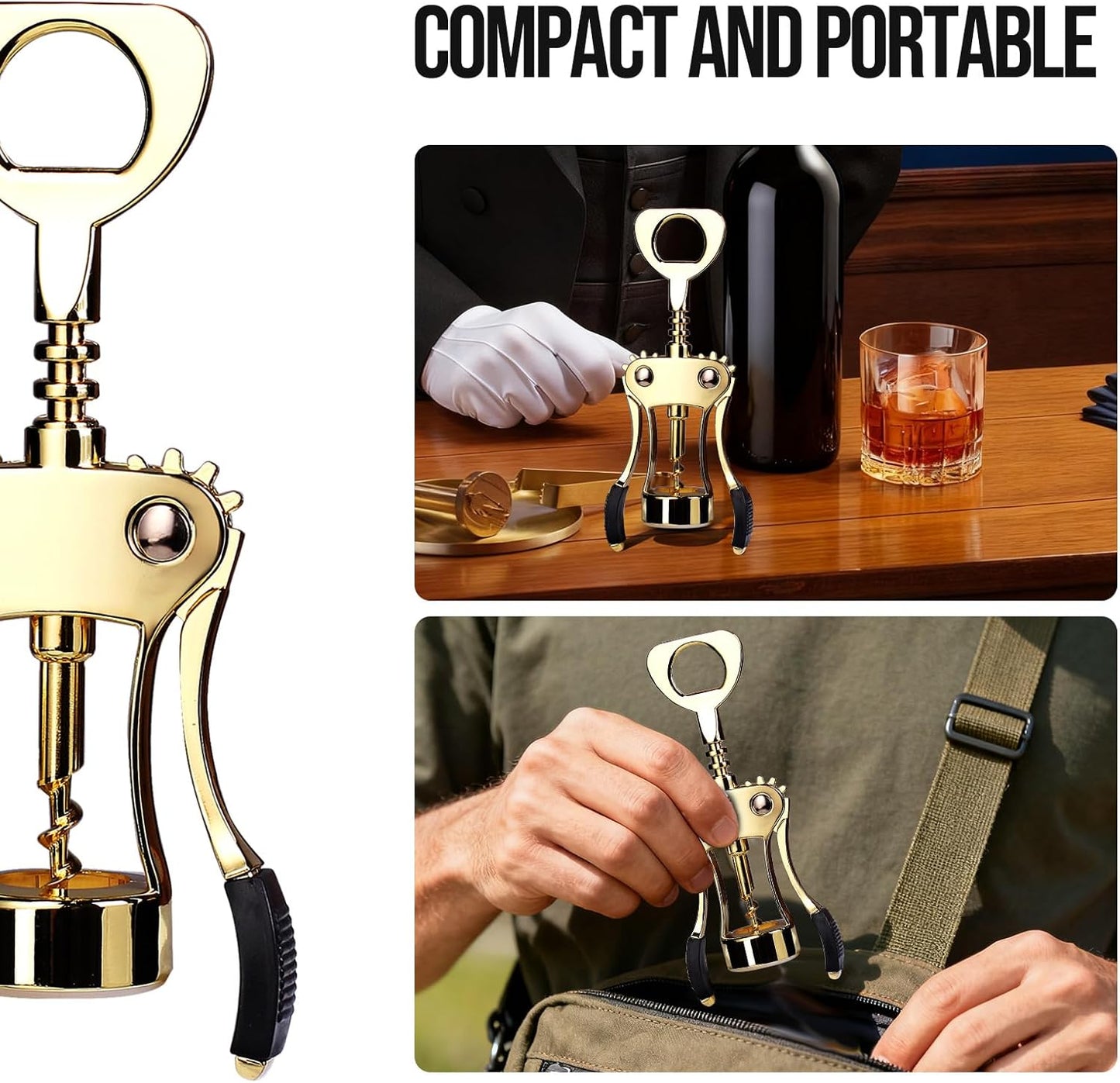 Wine Opener, Zinc Alloy Premium Wing Corkscrew with Multifunctional Bottles Opener, Sharp Wine Corkscrew with Ergonomic Non-Slip Wing Handle, Upgrade