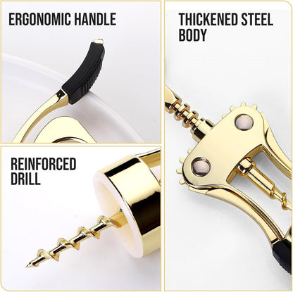 Wine Opener, Zinc Alloy Premium Wing Corkscrew with Multifunctional Bottles Opener, Sharp Wine Corkscrew with Ergonomic Non-Slip Wing Handle, Upgrade