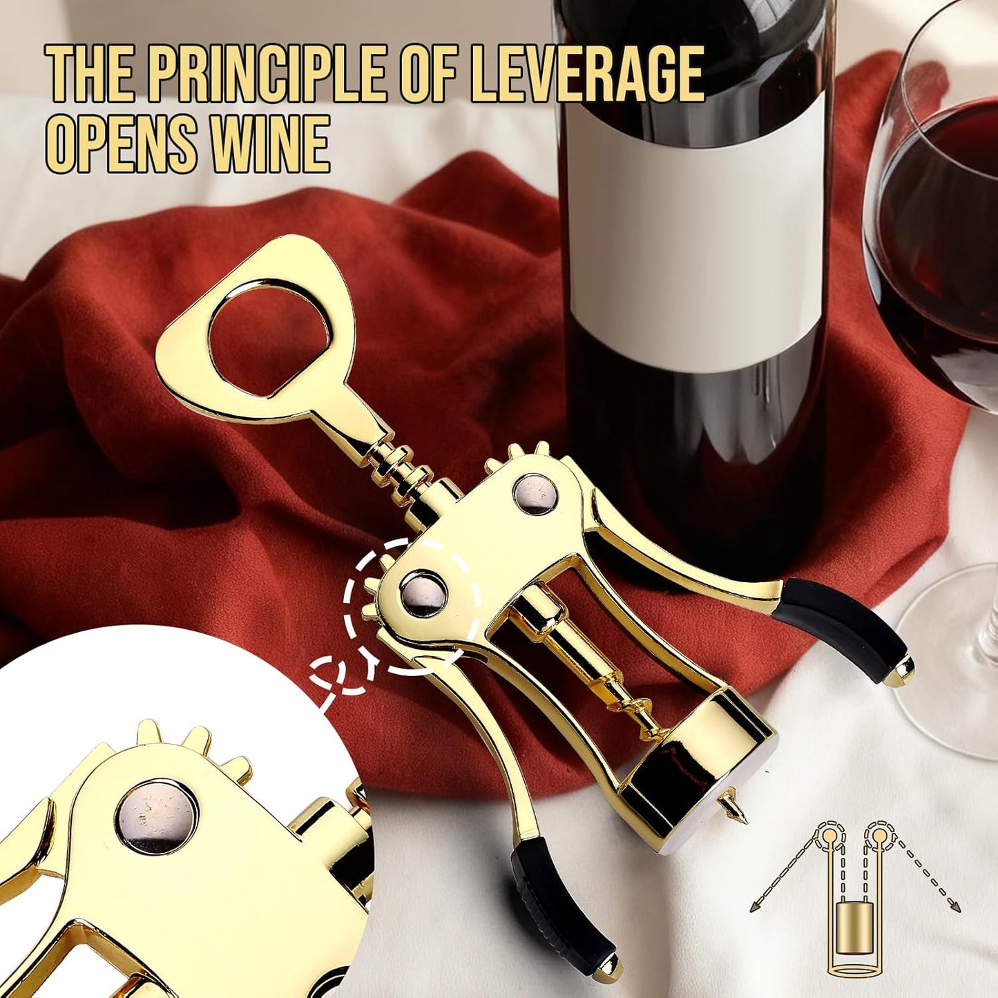 Wine Opener, Zinc Alloy Premium Wing Corkscrew with Multifunctional Bottles Opener, Sharp Wine Corkscrew with Ergonomic Non-Slip Wing Handle, Upgrade