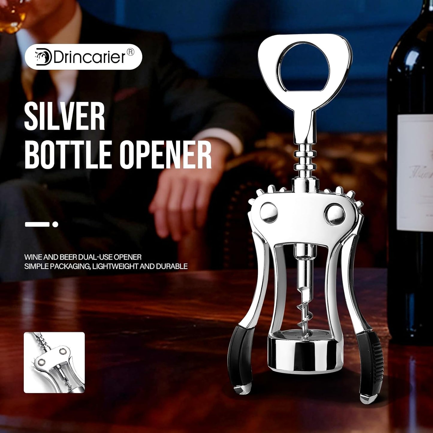 Wine Opener, Zinc Alloy Premium Wing Corkscrew with Multifunctional Bottles Opener, Sharp Wine Corkscrew with Ergonomic Non-Slip Wing Handle, Upgrade