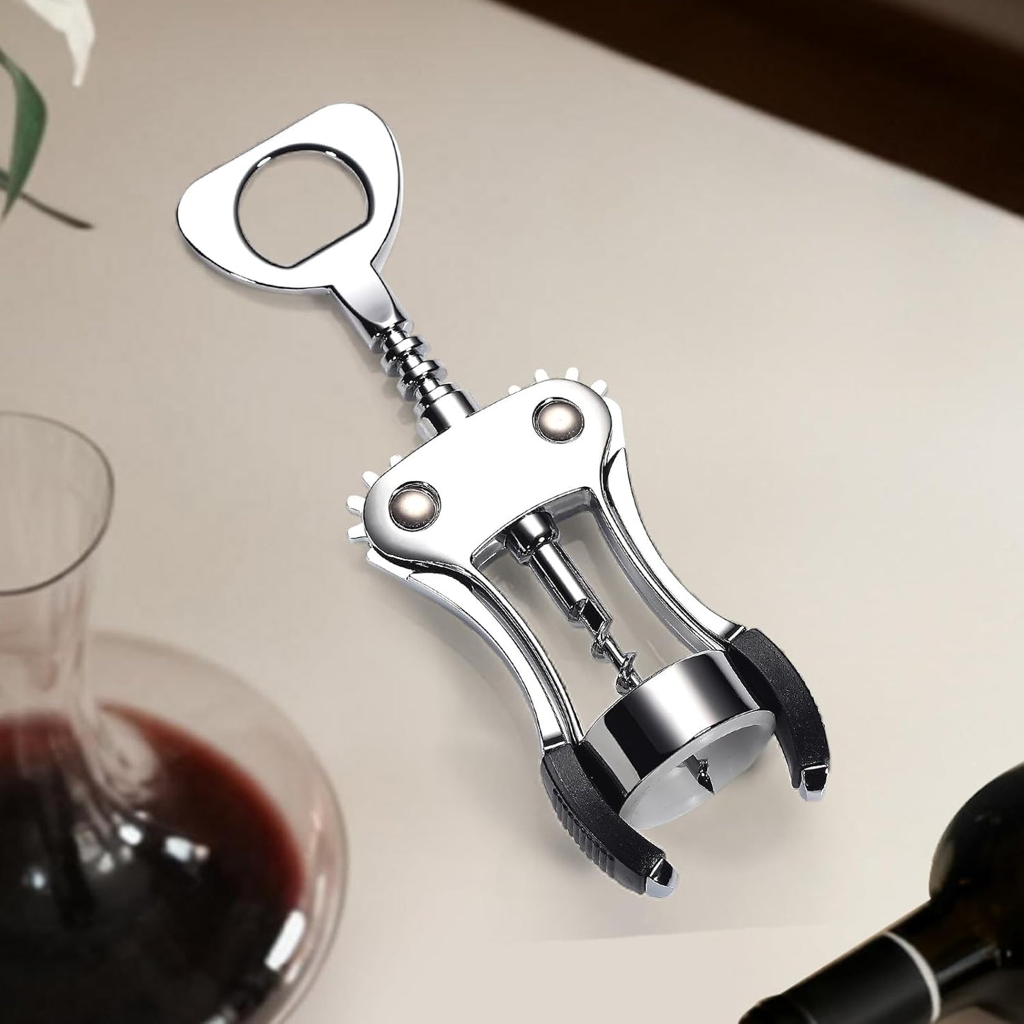 Wine Opener, Zinc Alloy Premium Wing Corkscrew with Multifunctional Bottles Opener, Sharp Wine Corkscrew with Ergonomic Non-Slip Wing Handle, Upgrade