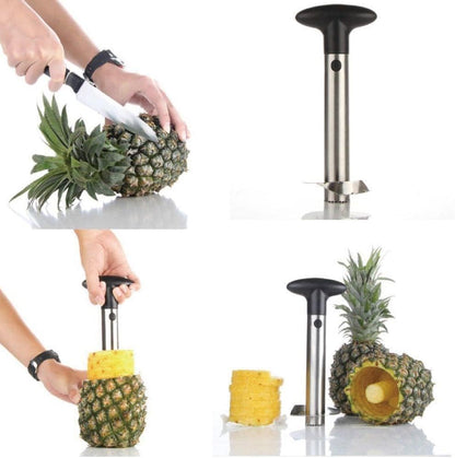 Pineapple Corer and Slicer – Stainless Steel Pineapple Cutter with Thick Sharp Blade and Ergonomic Handle – Easy to Use Pineapple Core Remover Tool for Perfect Fruit Rings (Black)