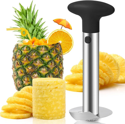 Pineapple Corer and Slicer – Stainless Steel Pineapple Cutter with Thick Sharp Blade and Ergonomic Handle – Easy to Use Pineapple Core Remover Tool for Perfect Fruit Rings (Black)