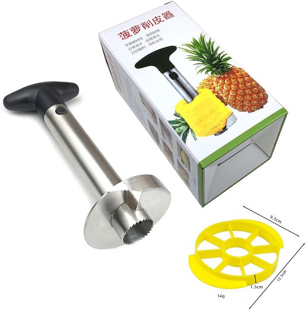 Pineapple Corer and Slicer – Stainless Steel Pineapple Cutter with Thick Sharp Blade and Ergonomic Handle – Easy to Use Pineapple Core Remover Tool for Perfect Fruit Rings (Black)