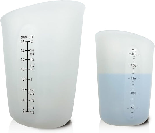 Silicone Measuring Cups, Blender, Liquid, Paint and Resin Mixing (16oz & 8oz), Squeeze, Pour Mixing Coffee, Making Cake, Cookies Baking, BPA Free. For Molds, Jewelry Making, Waxing, Easy to Clean