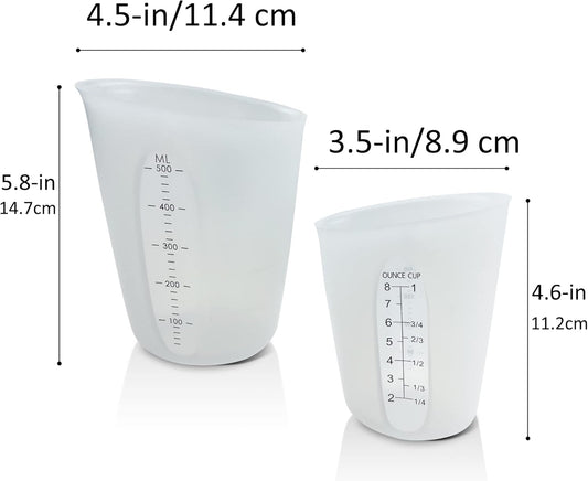 Silicone Measuring Cups, Blender, Liquid, Paint and Resin Mixing (16oz & 8oz), Squeeze, Pour Mixing Coffee, Making Cake, Cookies Baking, BPA Free. For Molds, Jewelry Making, Waxing, Easy to Clean