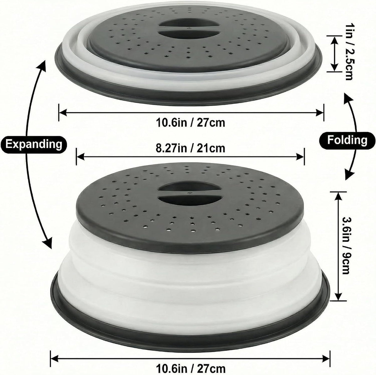 Collapsible Microwave Splatter Cover, Black, 10.5 inch