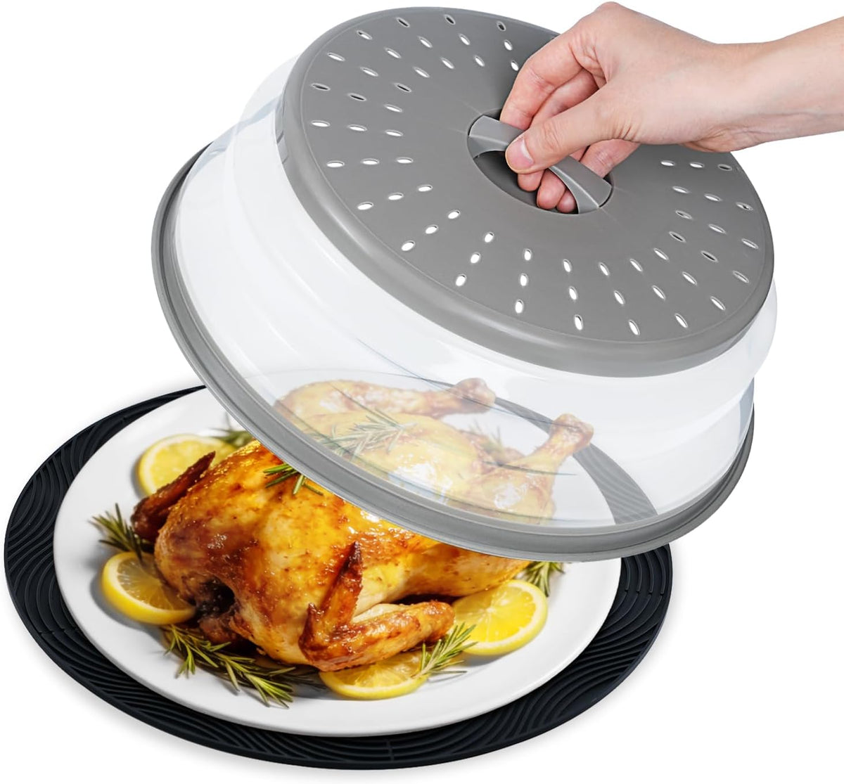 Collapsible Microwave Splatter Cover, Black, 10.5 inch