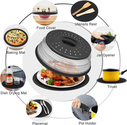 Collapsible Microwave Splatter Cover, Black, 10.5 inch