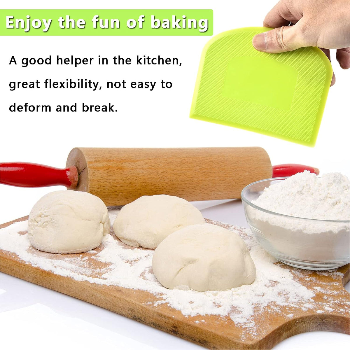 3 PCS Plastic Dough Scraper Bench Scraper, 4.7x3.7" Flexible Bowl Scraper, Food-Grade Dough Cutter, Non-Slip Food Scrappers for Bread, Cake, Cream, Fondant