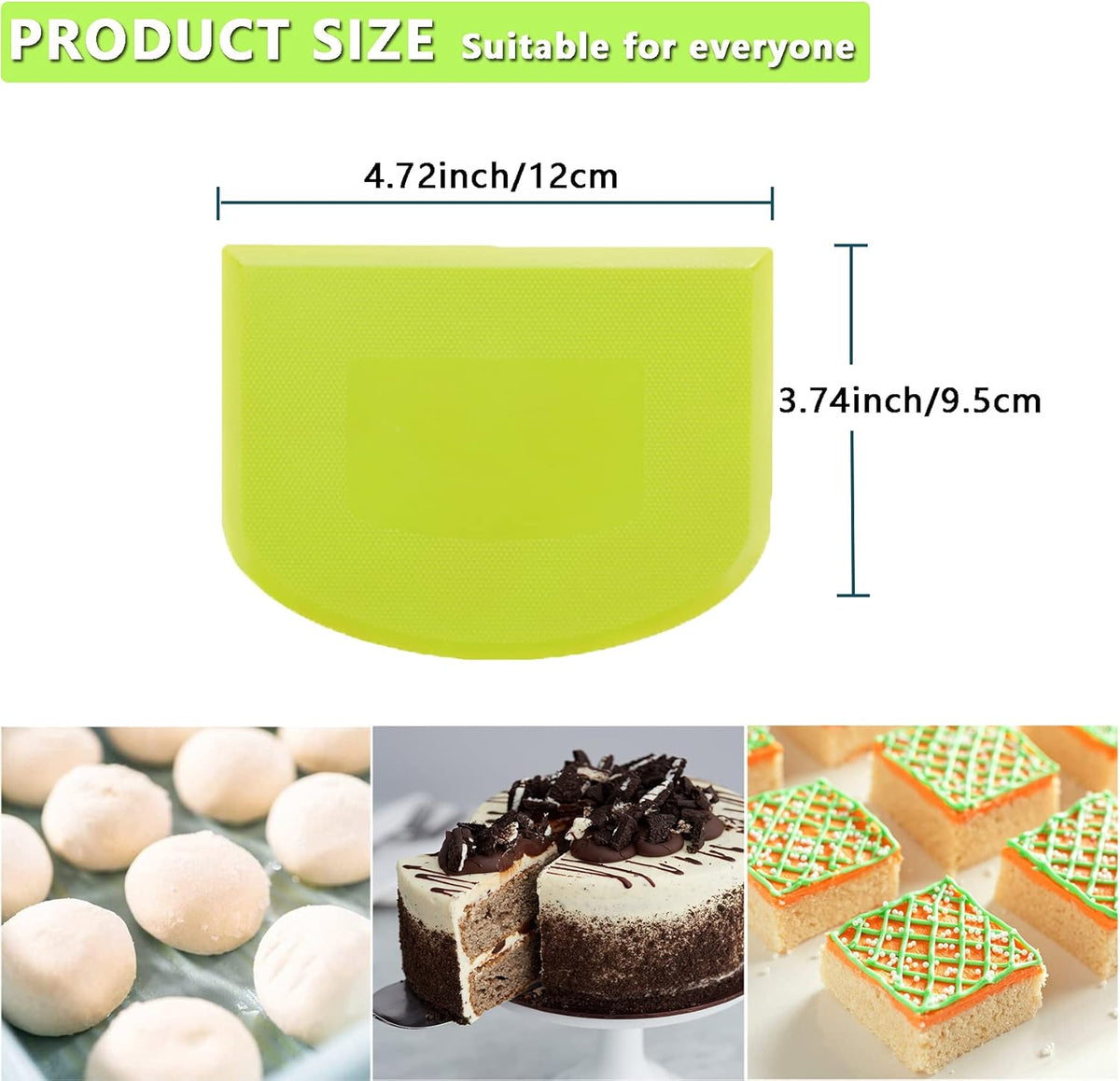 3 PCS Plastic Dough Scraper Bench Scraper, 4.7x3.7" Flexible Bowl Scraper, Food-Grade Dough Cutter, Non-Slip Food Scrappers for Bread, Cake, Cream, Fondant