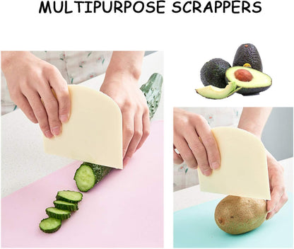 3 PCS Plastic Dough Scraper Bench Scraper, 4.7x3.7" Flexible Bowl Scraper, Food-Grade Dough Cutter, Non-Slip Food Scrappers for Bread, Cake, Cream, Fondant