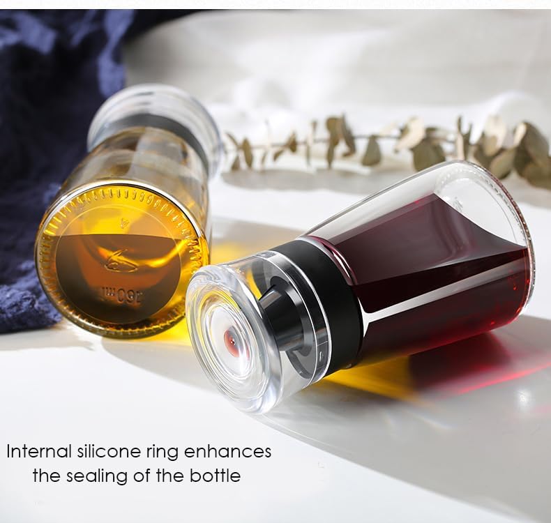 Outdoor Oil Dispenser Bottle for Camping, 160 ml/5.4 oz Glass Olive Oil and Vinegar Cruet, Leak-proof Well Sealed for Picnic Kitchen, 2 Pack