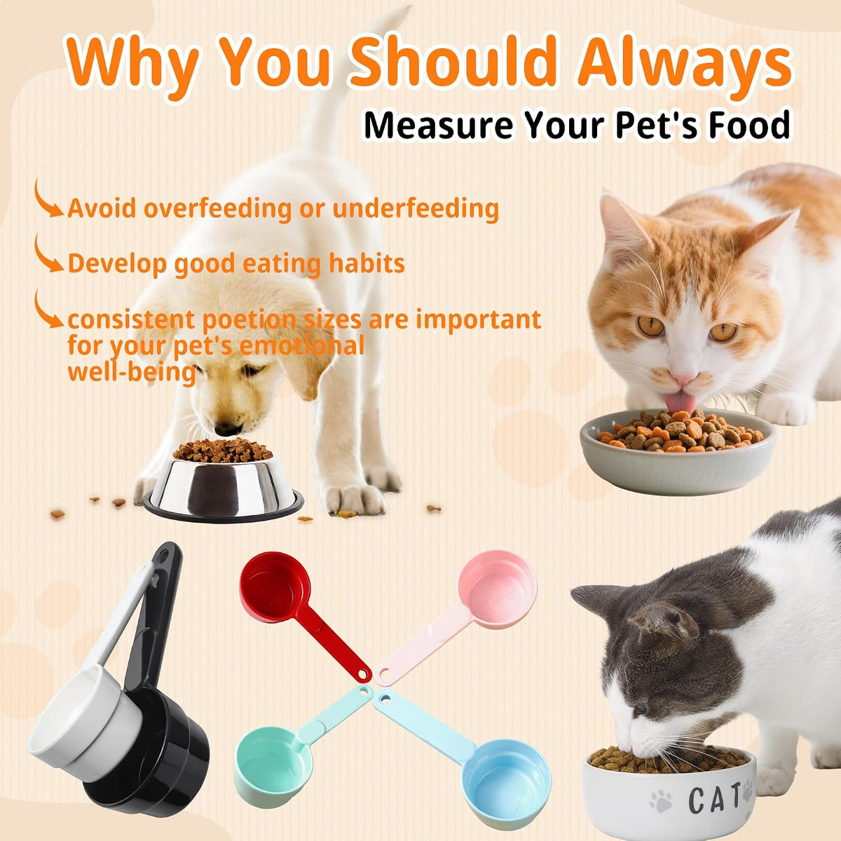 Dog Cat Food Scoop - Pet Food Scoop Dog Food Measuring Cup 1/2 1/4 Cup, Comfortable Long Handle for Easy to Scoop Food, Blue 1/2 Cup
