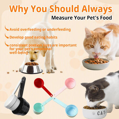 Dog Cat Food Scoop - Pet Food Scoop Dog Food Measuring Cup 1/2 1/4 Cup, Comfortable Long Handle for Easy to Scoop Food, Blue 1/2 Cup