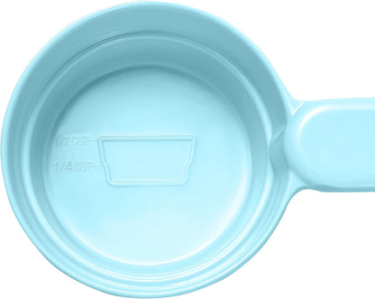 Dog Cat Food Scoop - Pet Food Scoop Dog Food Measuring Cup 1/2 1/4 Cup, Comfortable Long Handle for Easy to Scoop Food, Blue 1/2 Cup