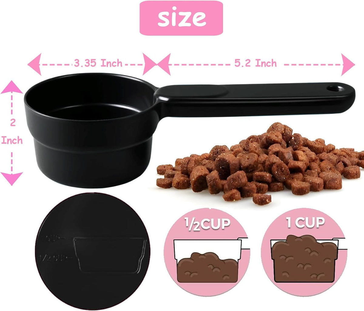 Dog Cat Food Scoop - Pet Food Scoop Dog Food Measuring Cup 1/2 1/4 Cup, Comfortable Long Handle for Easy to Scoop Food, Blue 1/2 Cup
