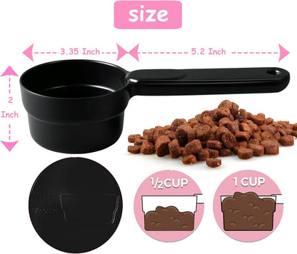 Dog Cat Food Scoop - Pet Food Scoop Dog Food Measuring Cup 1/2 1/4 Cup, Comfortable Long Handle for Easy to Scoop Food, Blue 1/2 Cup