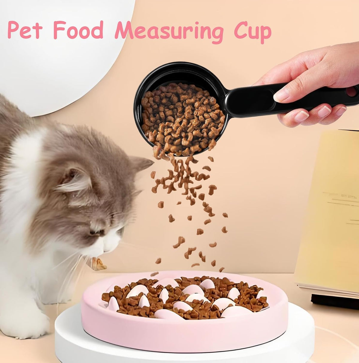 Dog Cat Food Scoop - Pet Food Scoop Dog Food Measuring Cup 1/2 1/4 Cup, Comfortable Long Handle for Easy to Scoop Food, Blue 1/2 Cup