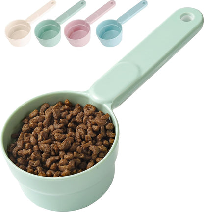 Dog Cat Food Scoop - Pet Food Scoop Dog Food Measuring Cup 1/2 1/4 Cup, Comfortable Long Handle for Easy to Scoop Food, Blue 1/2 Cup