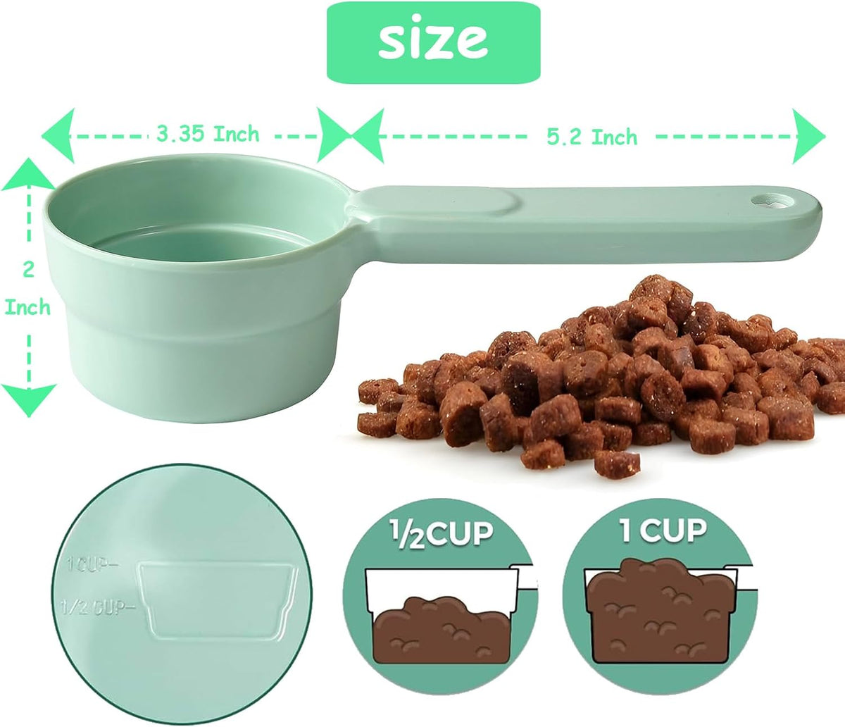 Dog Cat Food Scoop - Pet Food Scoop Dog Food Measuring Cup 1/2 1/4 Cup, Comfortable Long Handle for Easy to Scoop Food, Blue 1/2 Cup