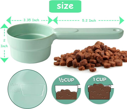 Dog Cat Food Scoop - Pet Food Scoop Dog Food Measuring Cup 1/2 1/4 Cup, Comfortable Long Handle for Easy to Scoop Food, Blue 1/2 Cup