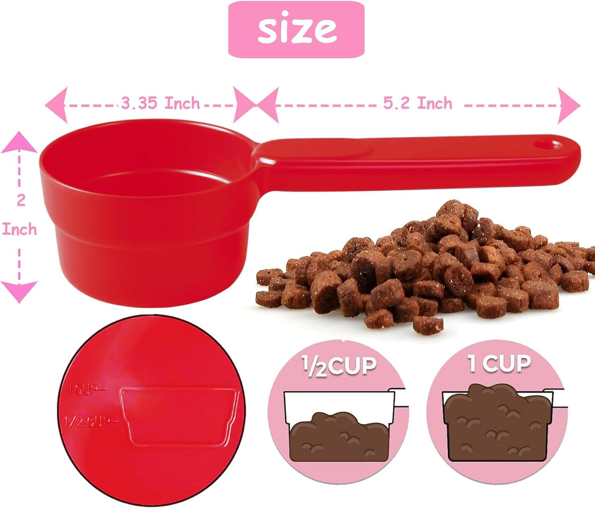 Dog Cat Food Scoop - Pet Food Scoop Dog Food Measuring Cup 1/2 1/4 Cup, Comfortable Long Handle for Easy to Scoop Food, Blue 1/2 Cup