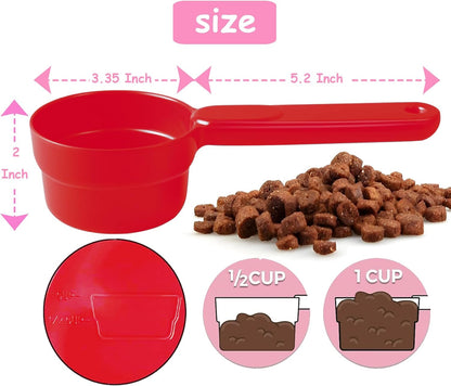 Dog Cat Food Scoop - Pet Food Scoop Dog Food Measuring Cup 1/2 1/4 Cup, Comfortable Long Handle for Easy to Scoop Food, Blue 1/2 Cup