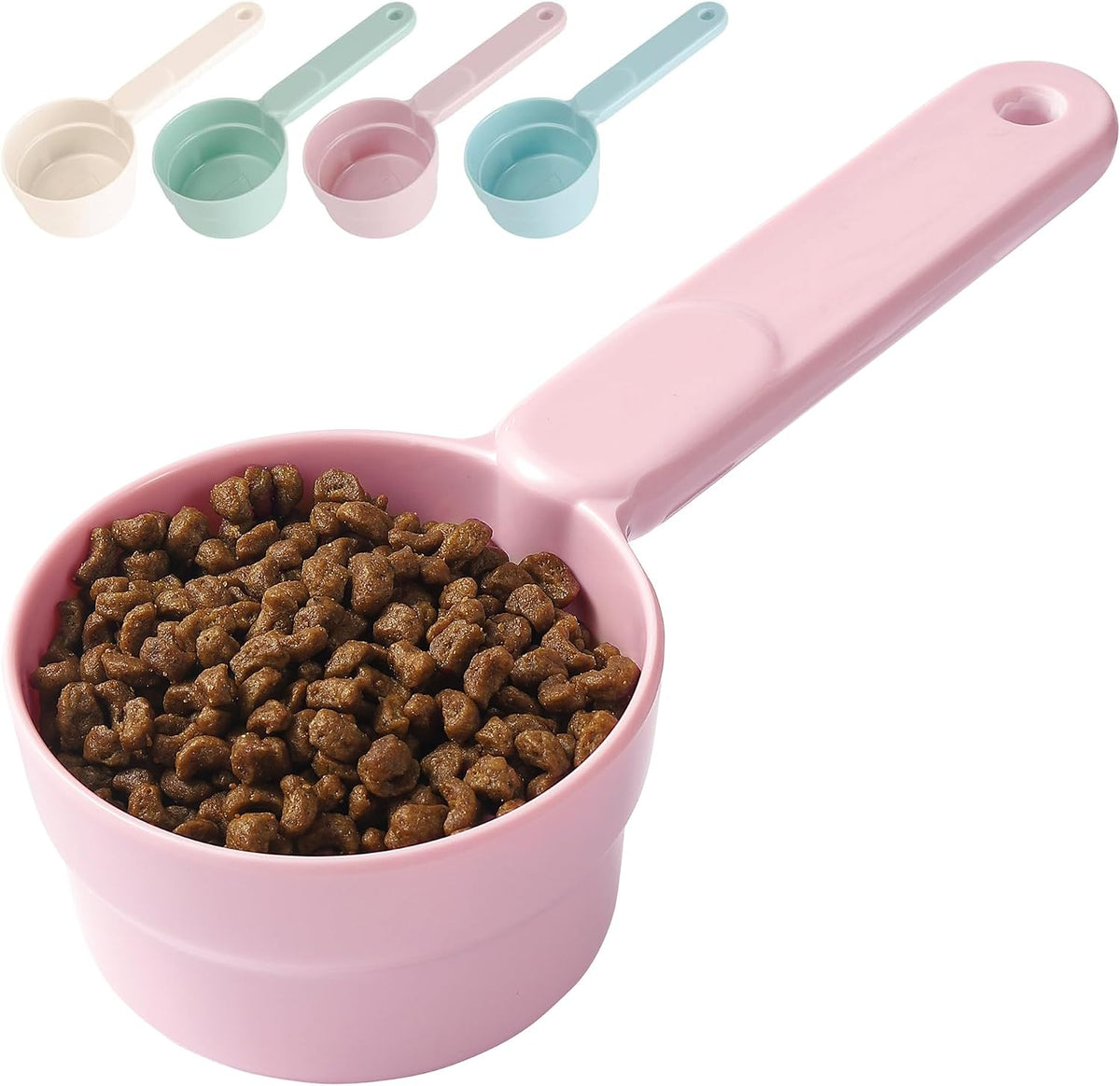 Dog Cat Food Scoop - Pet Food Scoop Dog Food Measuring Cup 1/2 1/4 Cup, Comfortable Long Handle for Easy to Scoop Food, Blue 1/2 Cup