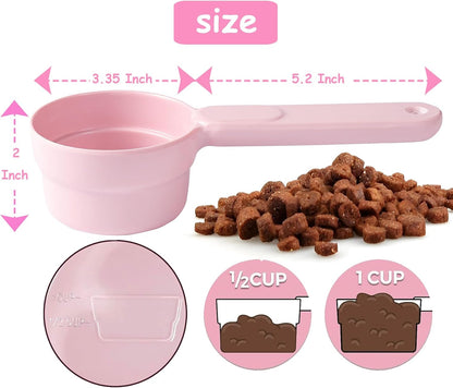 Dog Cat Food Scoop - Pet Food Scoop Dog Food Measuring Cup 1/2 1/4 Cup, Comfortable Long Handle for Easy to Scoop Food, Blue 1/2 Cup