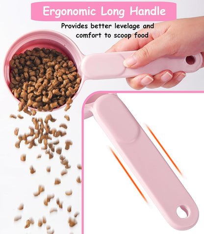 Dog Cat Food Scoop - Pet Food Scoop Dog Food Measuring Cup 1/2 1/4 Cup, Comfortable Long Handle for Easy to Scoop Food, Blue 1/2 Cup