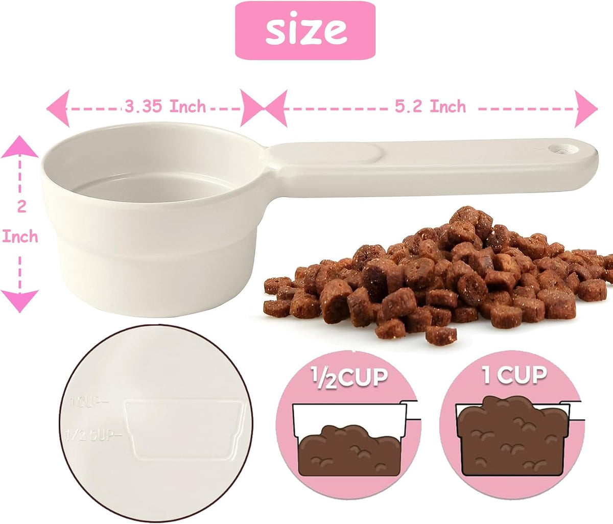 Dog Cat Food Scoop - Pet Food Scoop Dog Food Measuring Cup 1/2 1/4 Cup, Comfortable Long Handle for Easy to Scoop Food, Blue 1/2 Cup