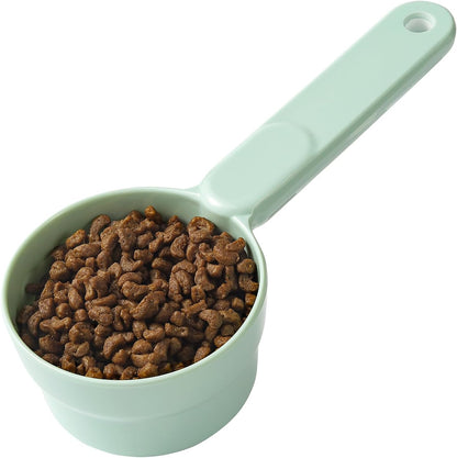 Dog Cat Food Scoop - Pet Food Scoop Dog Food Measuring Cup 1/2 1/4 Cup, Comfortable Long Handle for Easy to Scoop Food, Blue 1/2 Cup