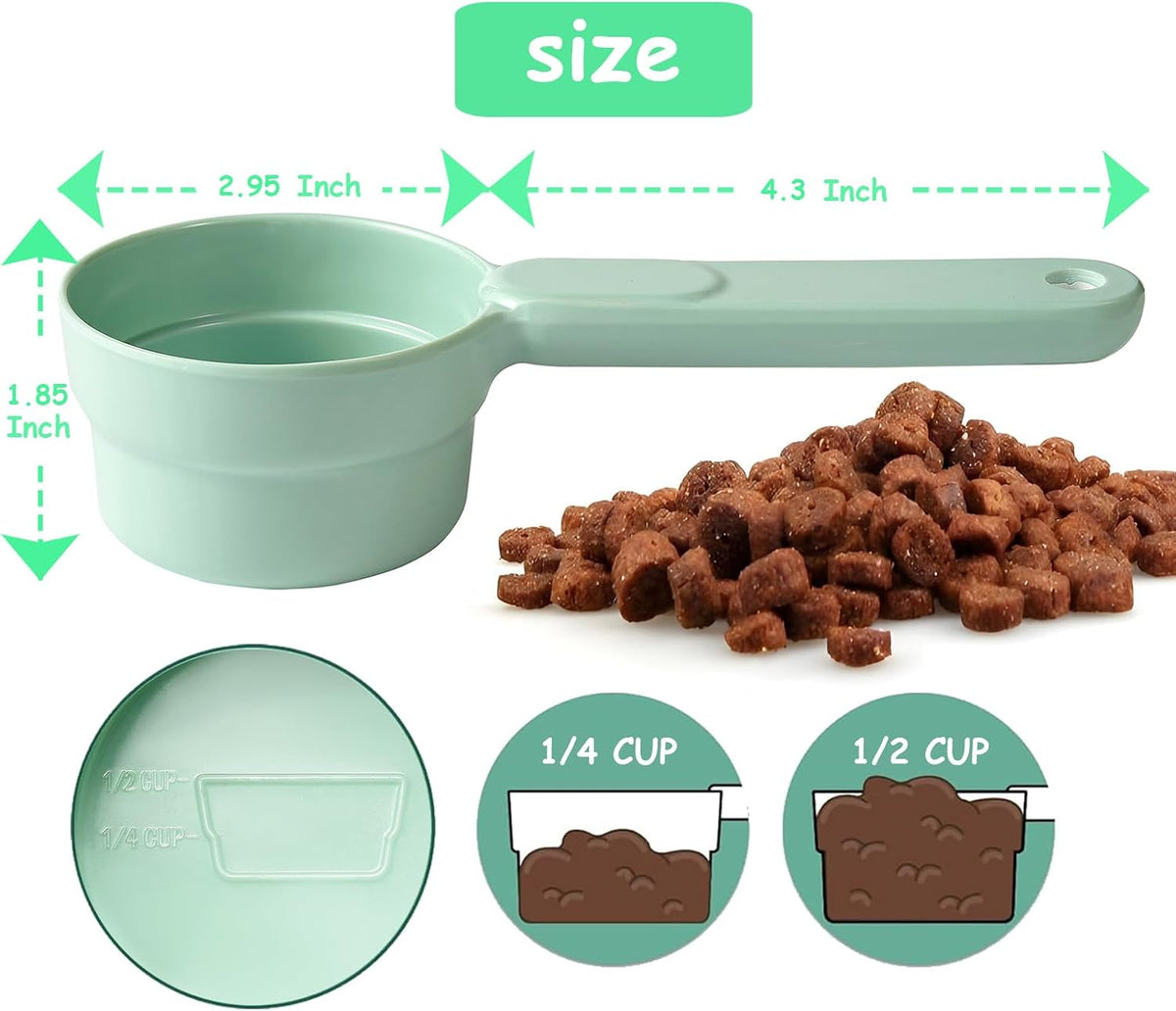 Dog Cat Food Scoop - Pet Food Scoop Dog Food Measuring Cup 1/2 1/4 Cup, Comfortable Long Handle for Easy to Scoop Food, Blue 1/2 Cup
